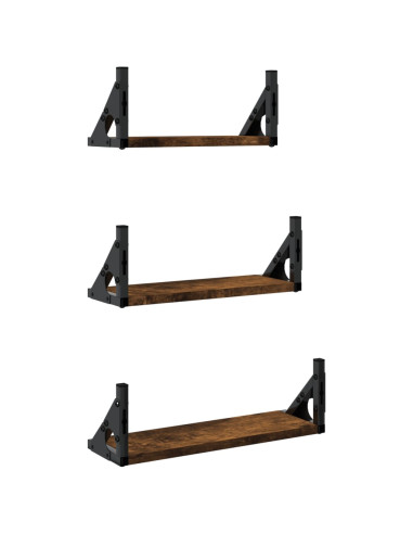 Set Mensole Parete 3pz Rovere Fumo in Legno Multistrato