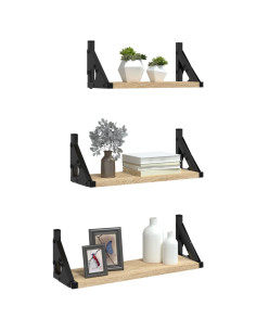Set Mensole Parete 3pz Rovere Sonoma in Legno Multistrato 2
