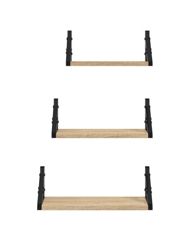 Set Mensole Parete 3pz Rovere Sonoma in Legno Multistrato