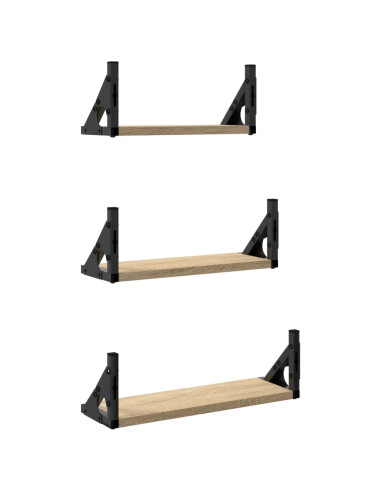 Set Mensole Parete 3pz Rovere Sonoma in Legno Multistrato