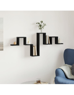 Scaffale a Parete Nero 104,5x10x43 cm in Legno Multistrato 2