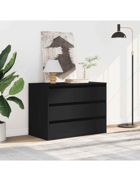 Cassettiera Angolare Nera 80x41x58 cm in Legno Multistrato