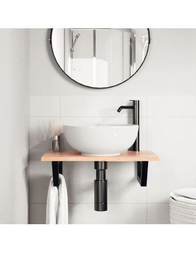 Ripiano a Parete per Lavabo in Acciaio e Massello di Rovere