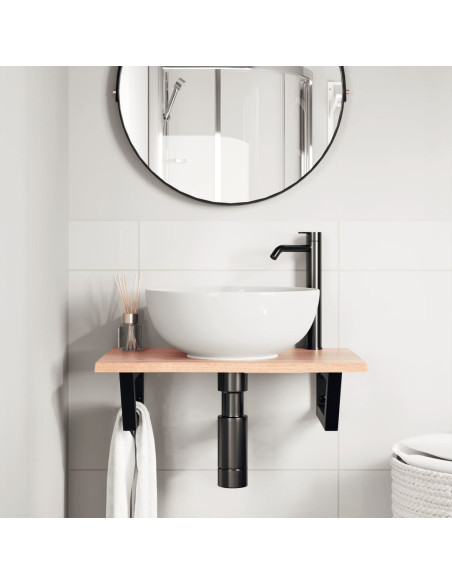 Ripiano a Parete per Lavabo in Acciaio e Massello di Rovere