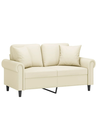 Divano a 2 Posti con Cuscini Crema 120 cm in Similpelle