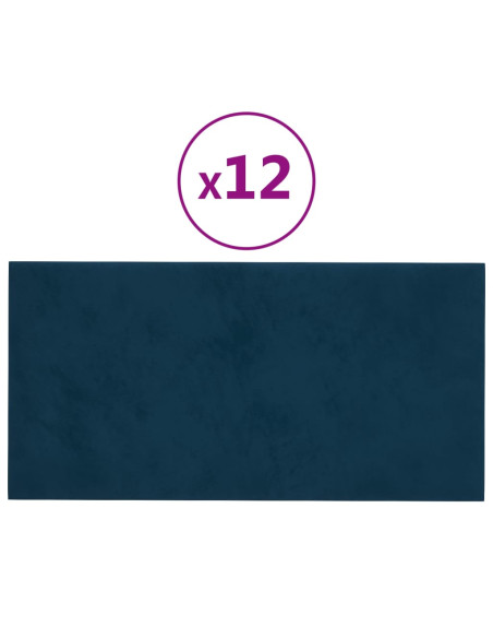 Pannelli Murali 12 pz Blu 60x30 cm in Velluto 2,16 m²