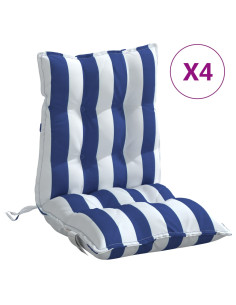 Cuscini Sedia Schienale Basso 4 pz a Righe Blu e Bianche Oxford