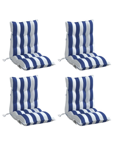 Cuscini Sedia Schienale Basso 4 pz a Righe Blu e Bianche Oxford