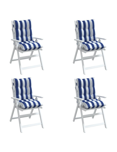 Cuscini Sedia Schienale Basso 4 pz a Righe Blu e Bianche Oxford