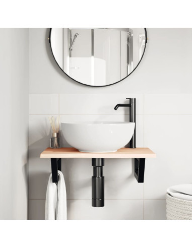 Ripiano a Parete per Lavabo in Acciaio e Massello di Rovere