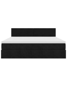 Struttura Letto Pouf con Materasso Nero 160x200 cm in Velluto 2