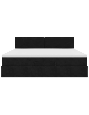 Struttura Letto Pouf con Materasso Nero 160x200 cm in Velluto