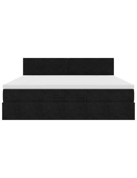 Struttura Letto Pouf con Materasso Nero 160x200 cm in Velluto