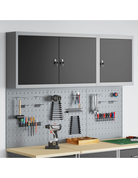 Set da 5 Pezzi di Armadio per Utensili e Pannello Magnetico da Montare a Muro in Metallo Nero