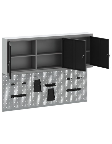 Set da 5 Pezzi di Armadio per Utensili e Pannello Magnetico da Montare a Muro in Metallo Nero