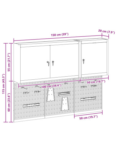Set di armadi per attrezzi con lo scaffale 5 pcs Rosso