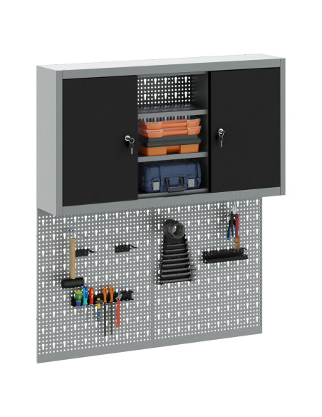 Set di armadi per attrezzi con lo scaffale 3 pcs Nero
