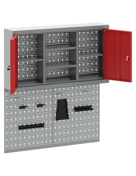 Set da Muro con Mobile per Attrezzi e Pannello Utensili a 3 Pezzi  Rosso Metallico