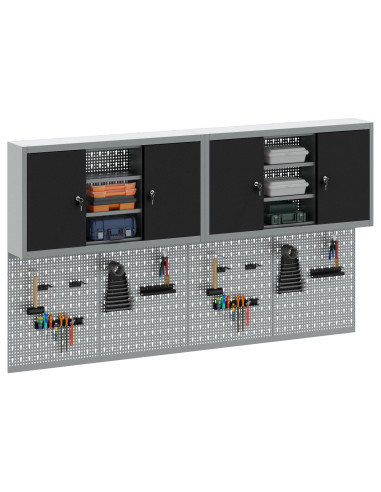 Set di armadi per attrezzi con lo scaffale 4 pcs Nero