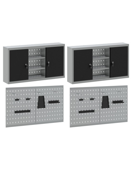 Set di armadi per attrezzi con lo scaffale 4 pcs Nero