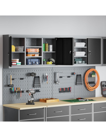 Set di armadi per attrezzi con lo scaffale 4 pcs Nero