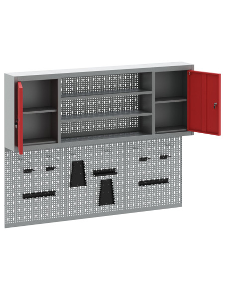 Set di armadietti e pannelli portautensili da 6 pezzi montati a muro in metallo rosso