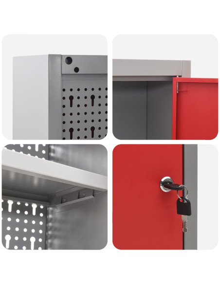 Set di armadietti e pannelli portautensili da 6 pezzi montati a muro in metallo rosso
