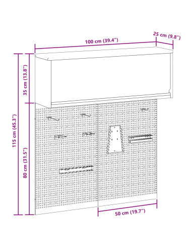 Set di armadi per attrezzi con lo scaffale 3 pcs Nero