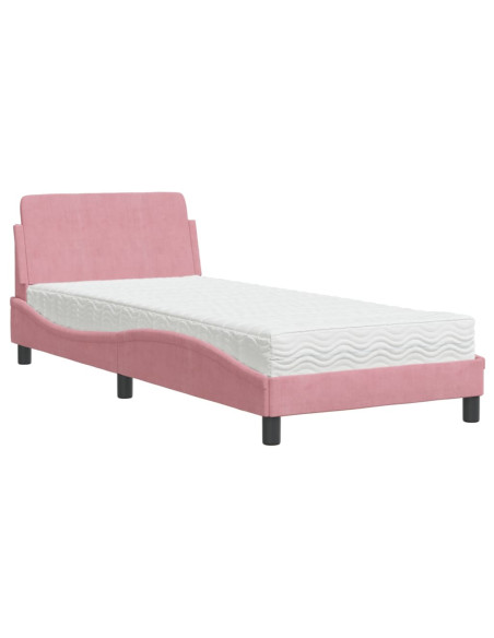 Letto con Materasso Rosa 90x190 cm in Velluto