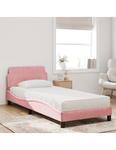 Letto con Materasso Rosa 90x190 cm in Velluto