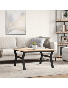 Tavolino da Salotto Telaio a Y 80x80x45cm Massello Pino e Ghisa 2