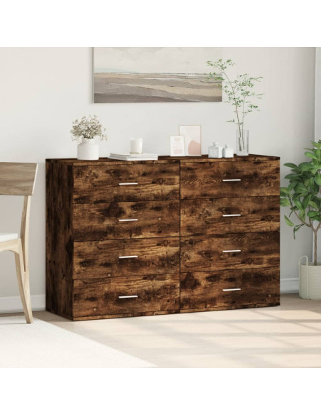 Credenze 2 pz Rovere Fumo 60x39x80 cm in Legno Multistrato