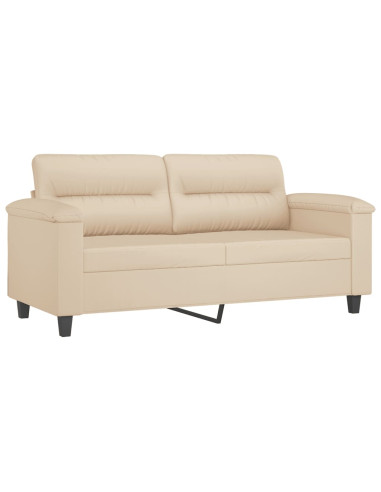 Set Divani 3 pz con Cuscini Crema in Tessuto Microfibra