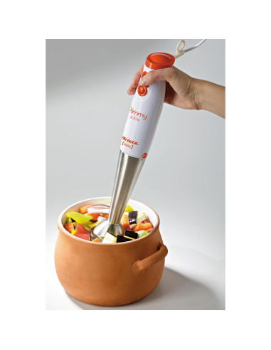 Ariete 881 Pimmy 200 - Frullatore a immersione - Gambo rimovibile e lame in Acciaio Inox - 2 velocità - 200 Watt - Bianco e Ara