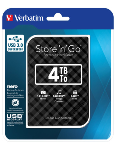 Verbatim Disco rigido portatile Store 'n' Go USB 3.0 da 4 TB Nero