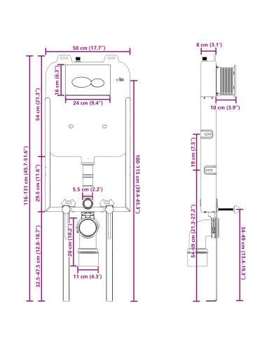 Telaio del Cistern Bianco 50 x 8 x 131 cm Acciaio