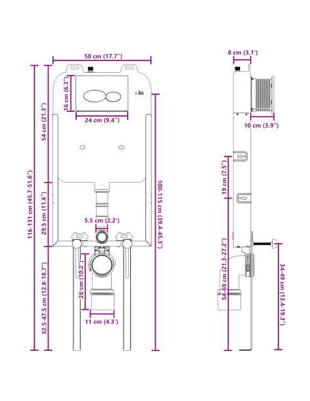 Telaio del Cistern Bianco 50 x 8 x 131 cm Acciaio