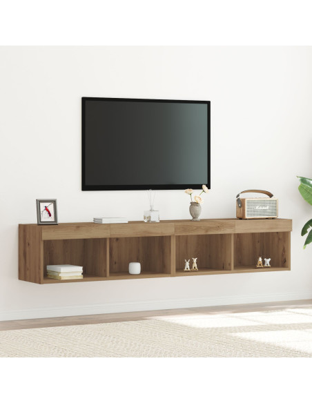 Armadi da muro per TV  con luci LED 2 pezzi Rovere Artigianale 80x30x30 cm