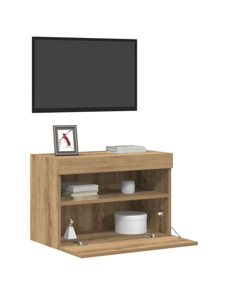 Mobile TV  con luci LED Rovere Artigianale 60x30x40 cm