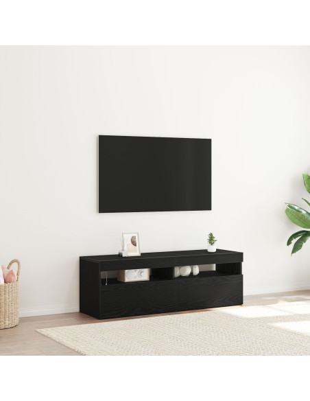 Mobile TV con LED Nero Rovere 120x35x40 cm Legno ingegnerizzato
