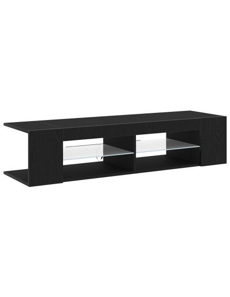 Mobile TV  con luci LED, Nero Rovere, 135x39x30cm, in legno ingegnerizzato