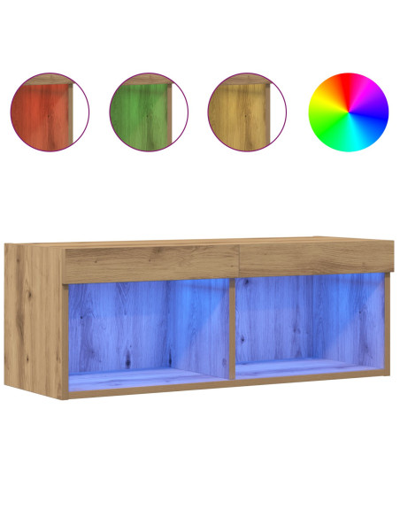 Mobile TV  con luci LED Rovere Artigianale 80x30x30 cm