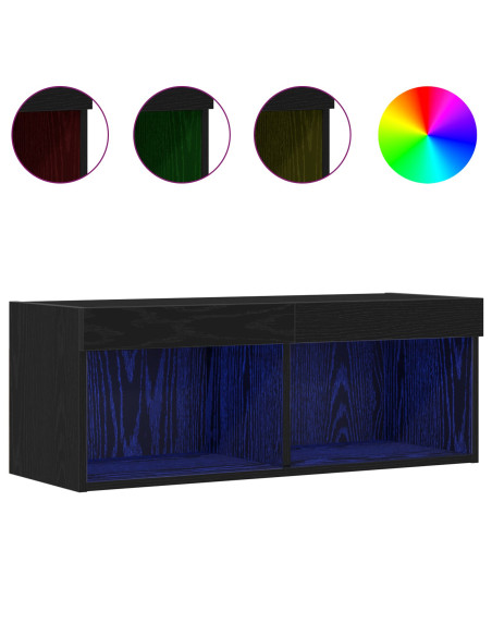 Mobile TV  con luci LED Rovere Nero 80x30x30 cm