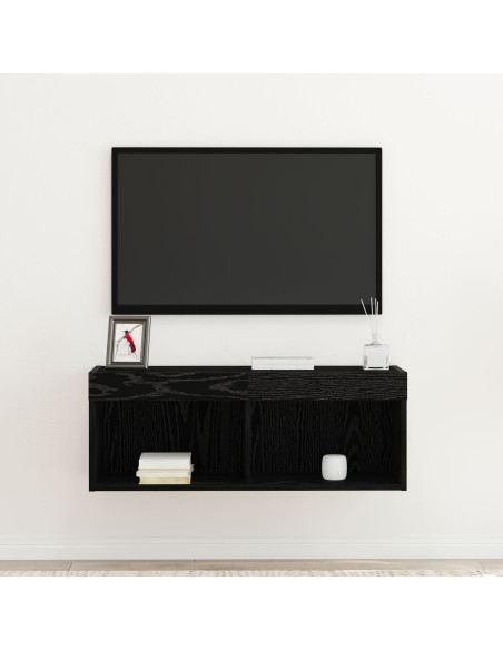 Mobile TV  con luci LED Rovere Nero 80x30x30 cm