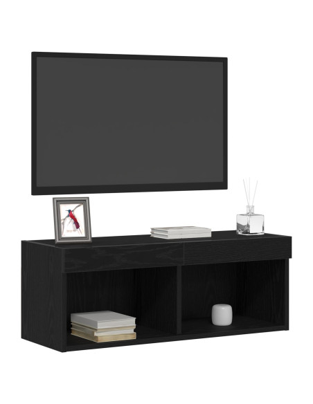 Mobile TV  con luci LED Rovere Nero 80x30x30 cm