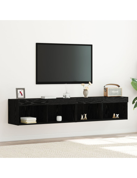 Cabinet TV  con luci LED 2 pz Nero Rovere 80x30x30 cm