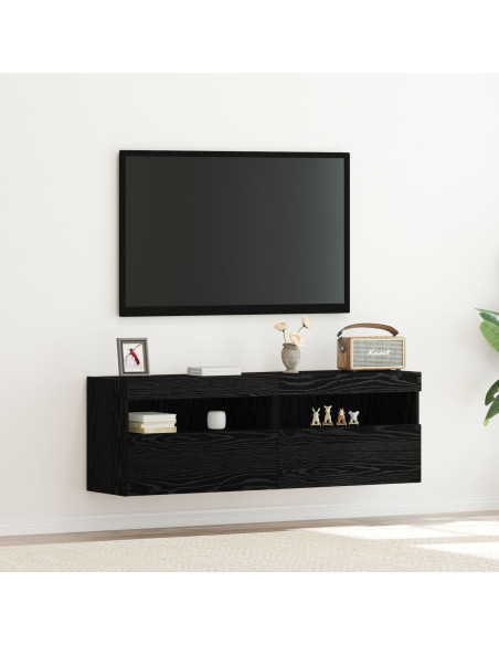 Armadi per TV  con luci LED 2 pcs Nero Rovere 60x30x40 cm