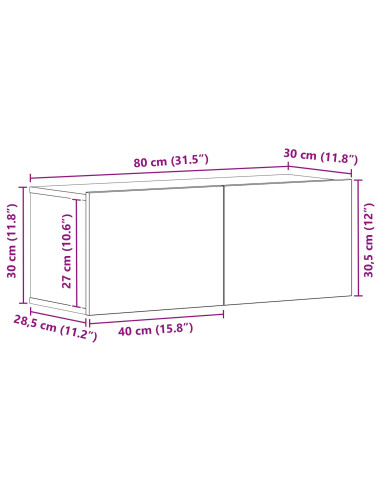 Mobile TV Rovere Nero 80 x 30 x 30 cm Legno multistrato