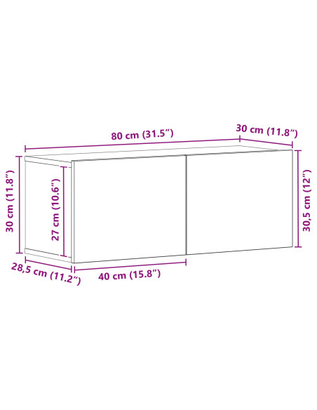 Mobile TV Rovere Nero 80 x 30 x 30 cm Legno multistrato