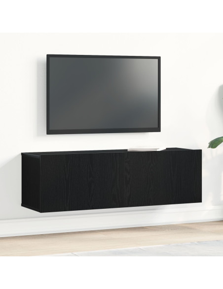 Mobile TV a muro in legno finto rovere nero 100x30x30 cm